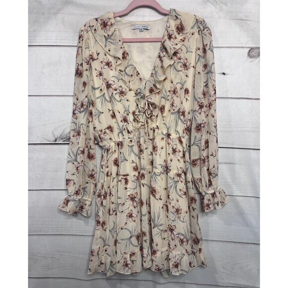 Baltic Born Dress Cream Floral Print Ruffles Size MED Classy Cute - Picture 1 of 6